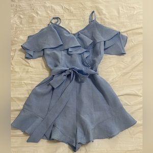 Light blue Womens romper size small ruffle off the shoulder sleeves